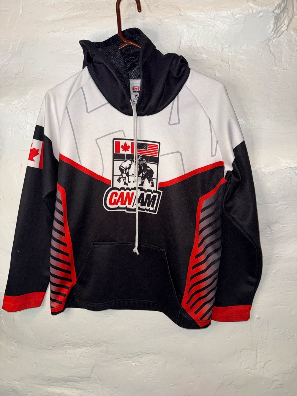 Men's Black, White & Red Pullover Hoodie